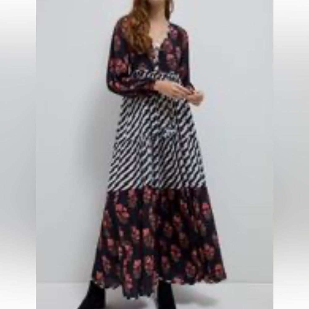 Anthropologie Nikasha Black red floral contrast Stripes Maxi Long
Sleeve dress - Picture 2 of 14